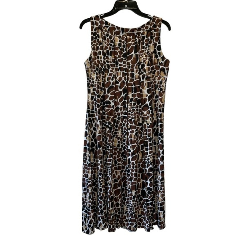 Voir Voir Brown and White Sleeveless A-Line Midi Dress